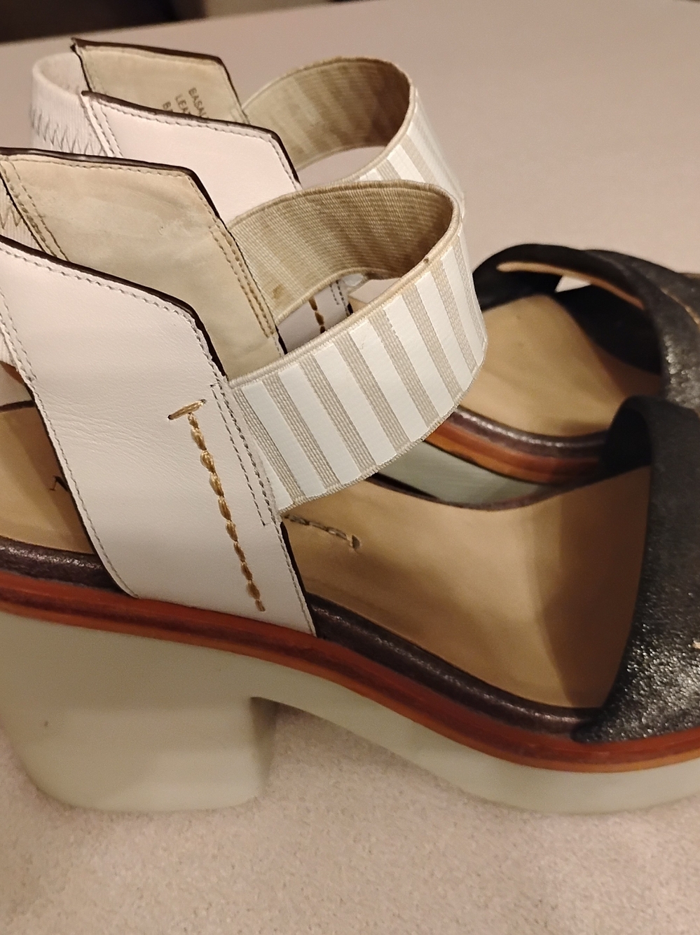 Naked Feet White and Black Platform Sandals with Striped Elastic Strap
